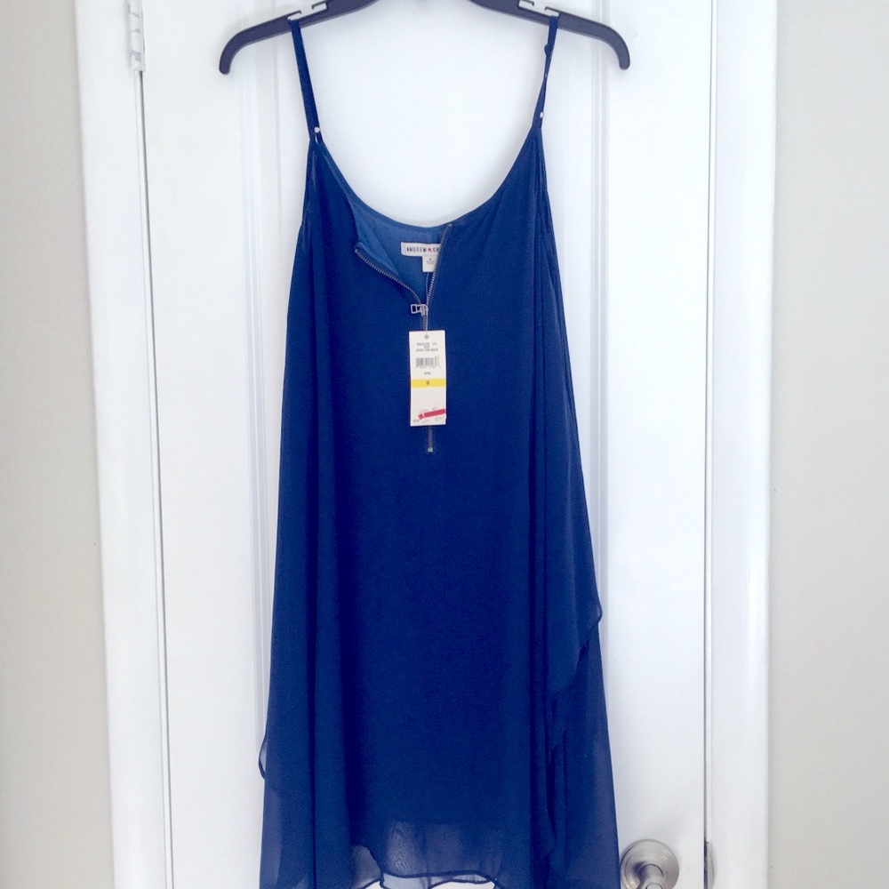 NWT Andrew Charles Navy Blue Dress. Size M.